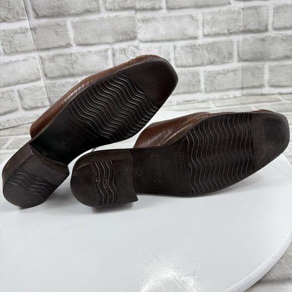 Predictions Vintage Women's Size 8.5 WIDE Square Toe Brown Leather Woven Mules - Picture 9 of 12